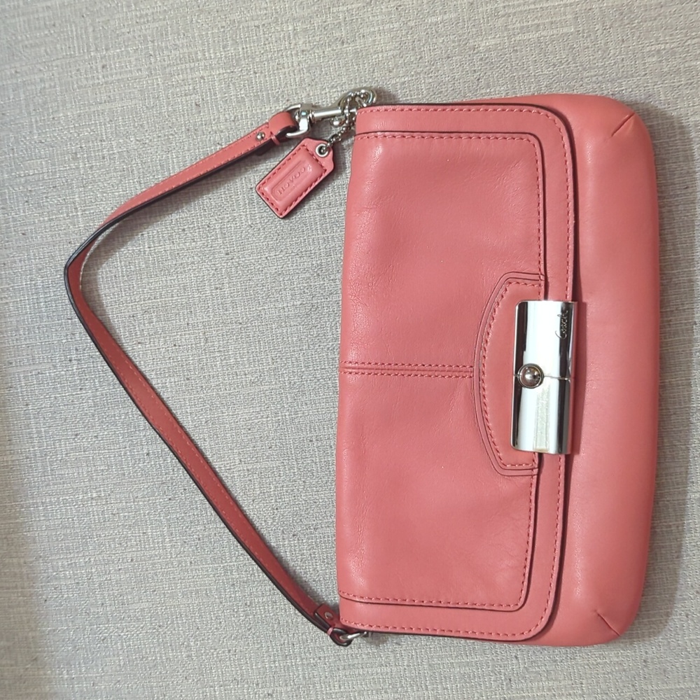 Coach Kristin Leather Flap Wristlet/Wallet/Baguette in Coral Pink - Picture 1 of 5